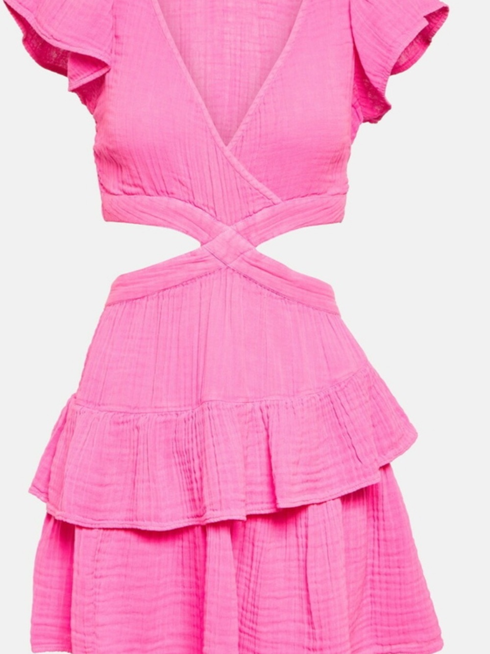 LoveShackFancy Hot Pink Cutout Ruffle Mini Dress